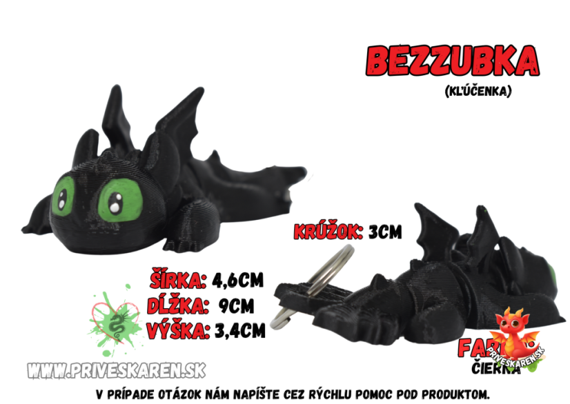 Bezzubka dráčik (Kľúčenka) - Farba produktu: Čierny - Bezzubý