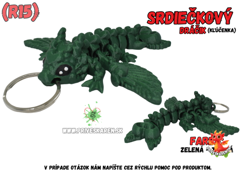 Srdiečkový dráčik (kľúčenka) - Farba produktu: Zelená - Tmavá