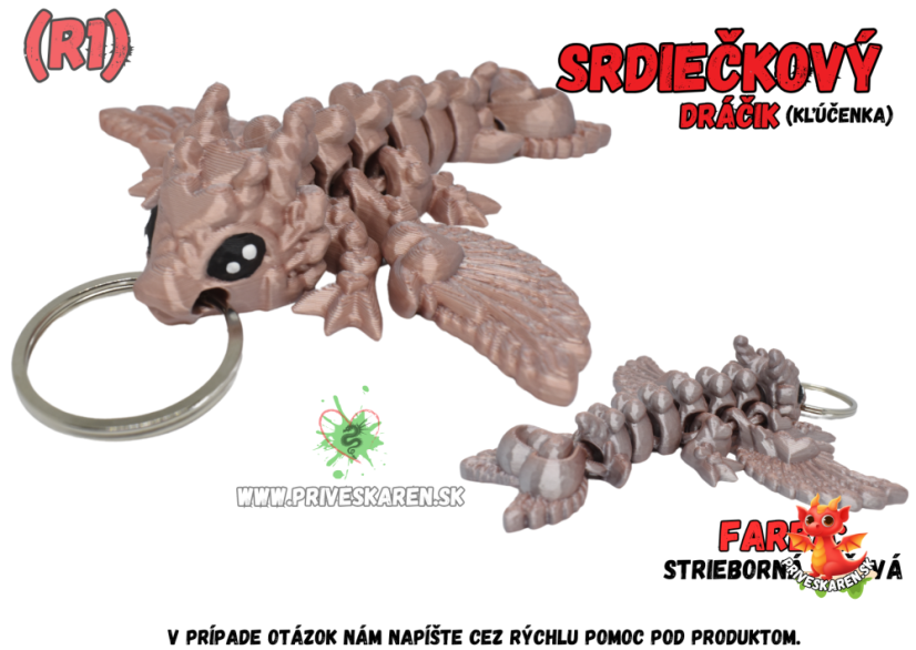 Srdiečkový dráčik (kľúčenka) - Farba produktu: Strieborná Ružová