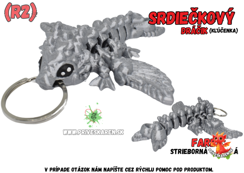 Srdiečkový dráčik (kľúčenka) - Farba produktu: Strieborná - Lesklá