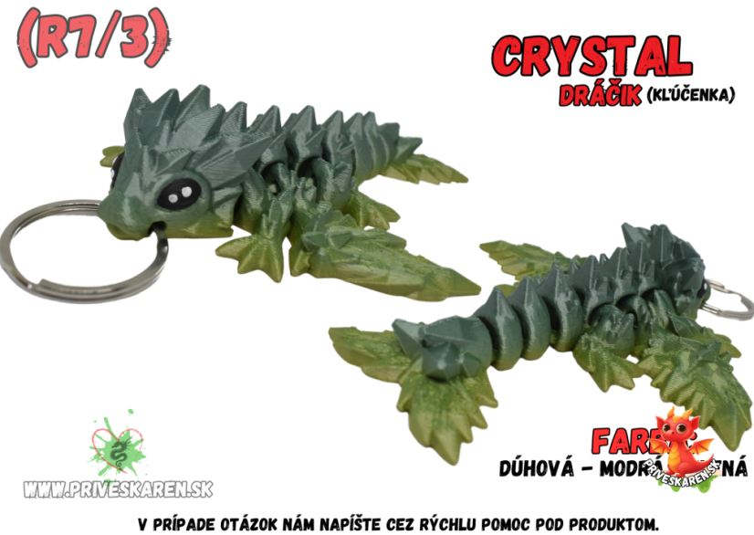 Crystal dráčik (kľúčenka) - Farba produktu: Dúhová - Modrá, Zelená [R7/3]