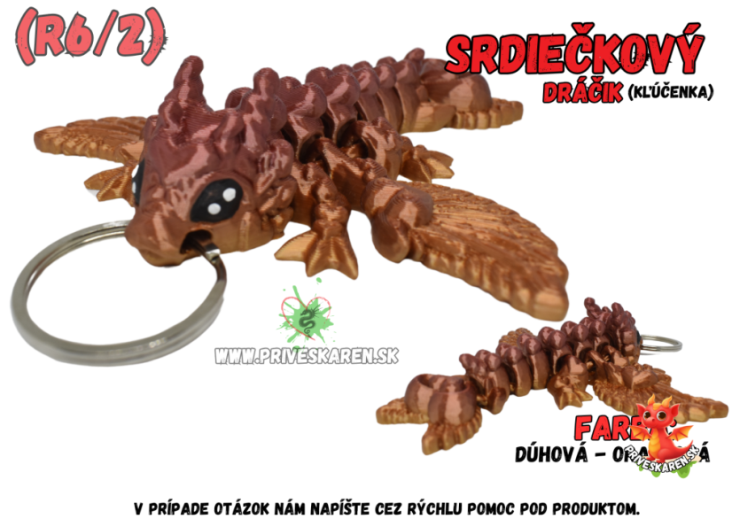 Srdiečkový dráčik (kľúčenka) - Farba produktu: Dúhová - Oranžová