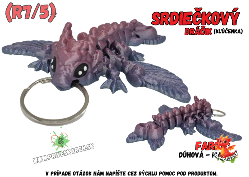 Srdiečkový dráčik (kľúčenka) - Farba produktu: Dúhová - Modrá, Fialová