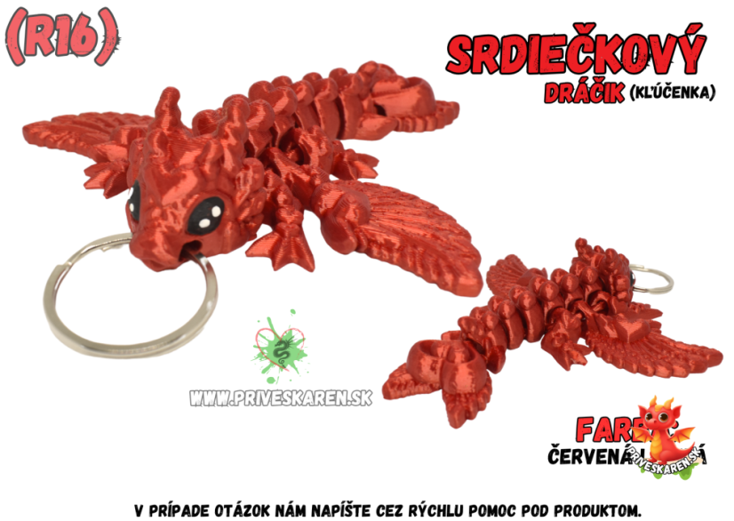 Srdiečkový dráčik (kľúčenka) - Farba produktu: Červená - Lesklá