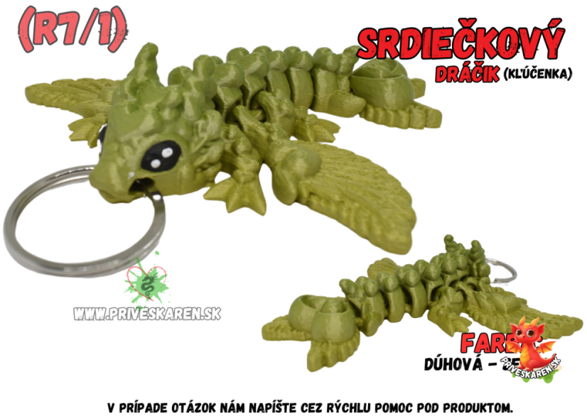 Srdiečkový dráčik (kľúčenka) - Farba produktu: Dúhová - Zelená