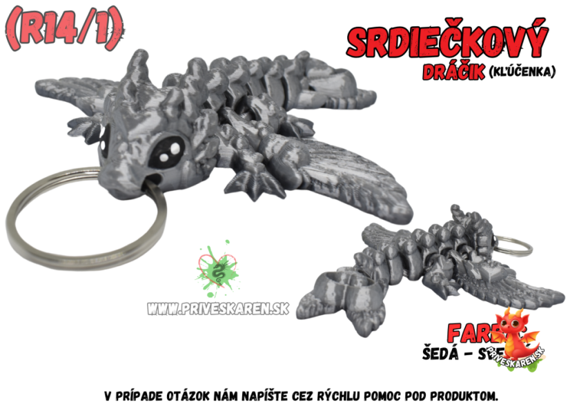 Srdiečkový dráčik (kľúčenka) - Farba produktu: Šedá - Svetlá
