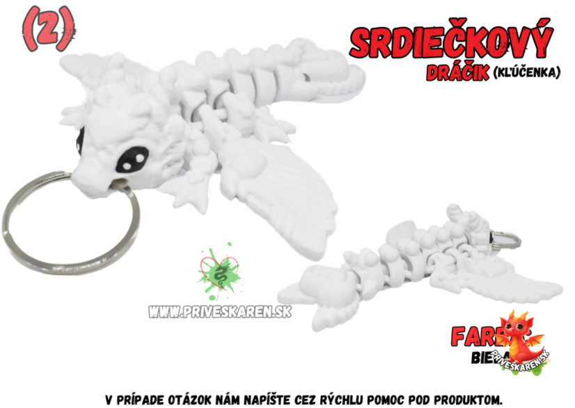 Srdiečkový dráčik (kľúčenka) - Farba produktu: Biela