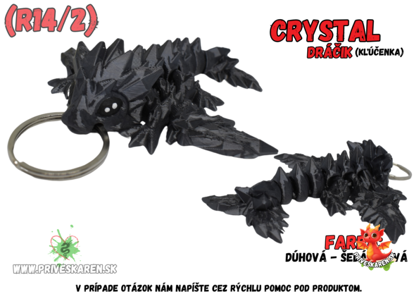 Crystal dráčik (kľúčenka) - Farba produktu: Dúhová - Šedá tmavá [R14/2]