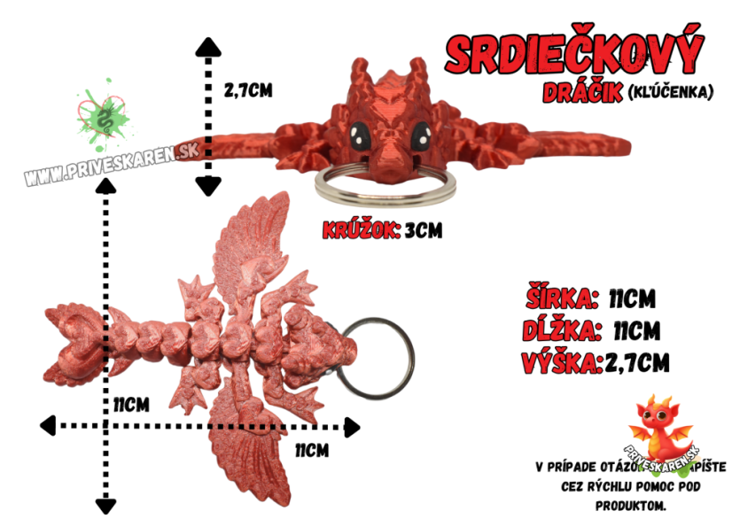 Srdiečkový dráčik (kľúčenka) - Farba produktu: Šedá - Tmavá