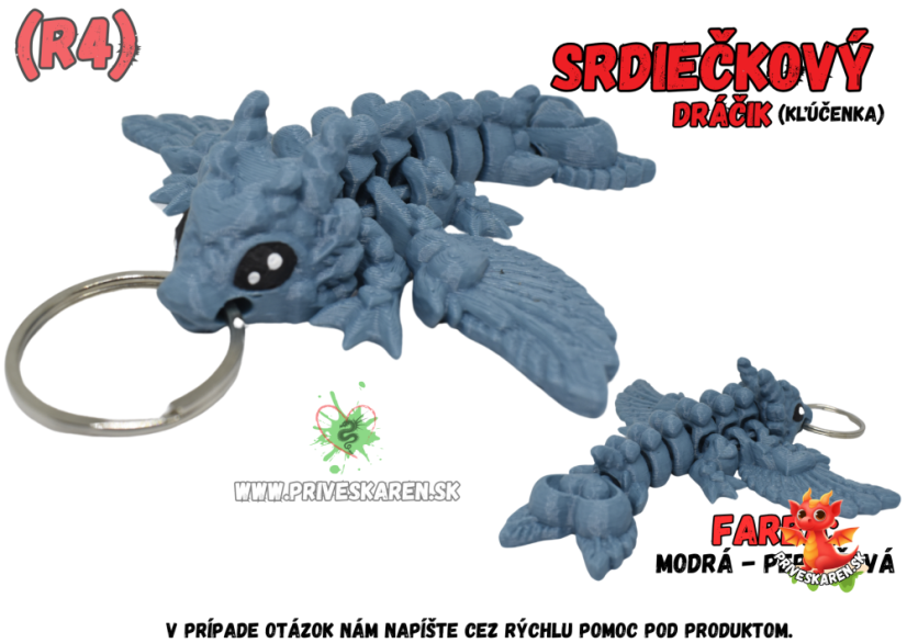 Srdiečkový dráčik (kľúčenka) - Farba produktu: Modrá - Perleťová