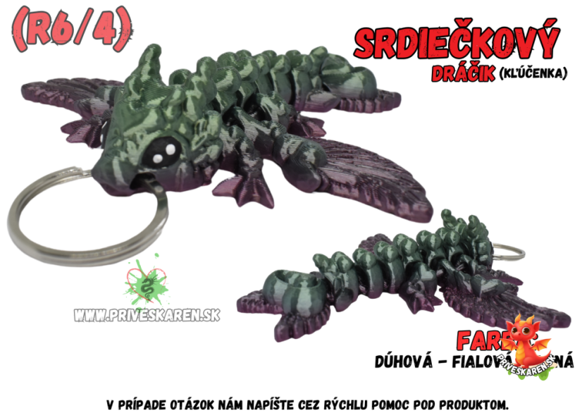 Srdiečkový dráčik (kľúčenka) - Farba produktu: Dúhová - Fialová Zelená