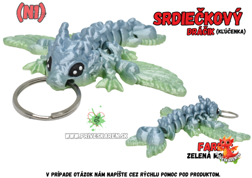 Srdiečkový dráčik (kľúčenka) - Farba produktu: Dúhová - Zelená Modrá