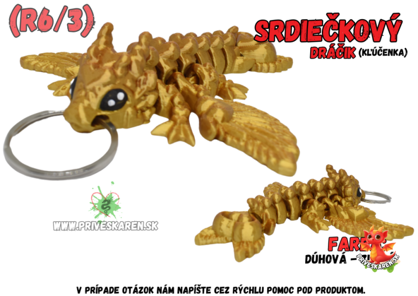 Srdiečkový dráčik (kľúčenka) - Farba produktu: Dúhová - Zlatá