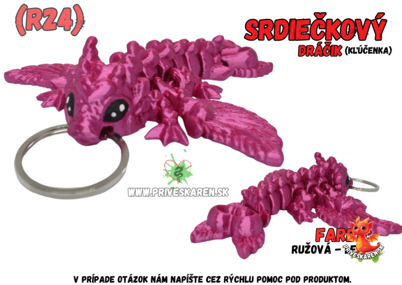 Srdiečkový dráčik (kľúčenka) - Farba produktu: Ružová - Lesklá