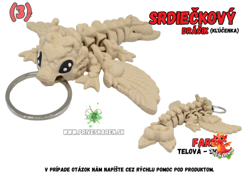 Srdiečkový dráčik (kľúčenka) - Farba produktu: Telová - Svetlá
