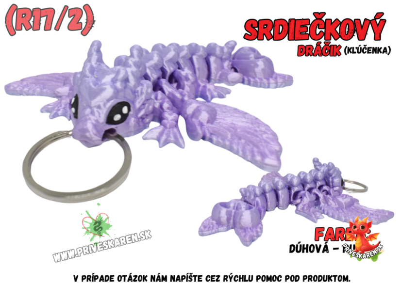 Srdiečkový dráčik (kľúčenka) - Farba produktu: Dúhová - Ružová