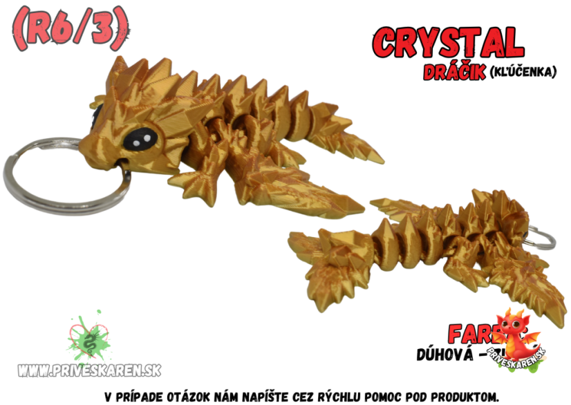 Crystal dráčik (kľúčenka) - Farba produktu: Dúhová - Zlatá [R6/3]