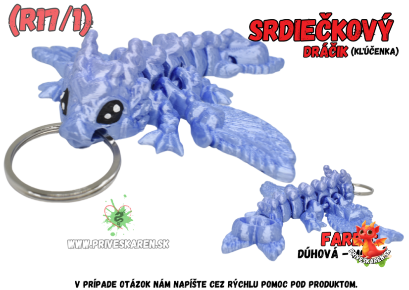 Srdiečkový dráčik (kľúčenka) - Farba produktu: Dúhová - Modrá