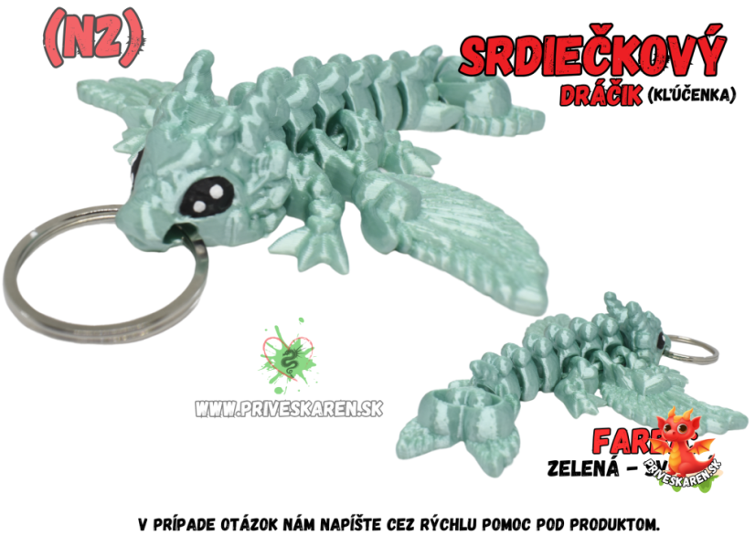 Srdiečkový dráčik (kľúčenka) - Farba produktu: Zelená - Svetlá