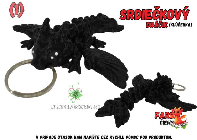 Srdiečkový dráčik (kľúčenka) - Farba produktu: Čierna